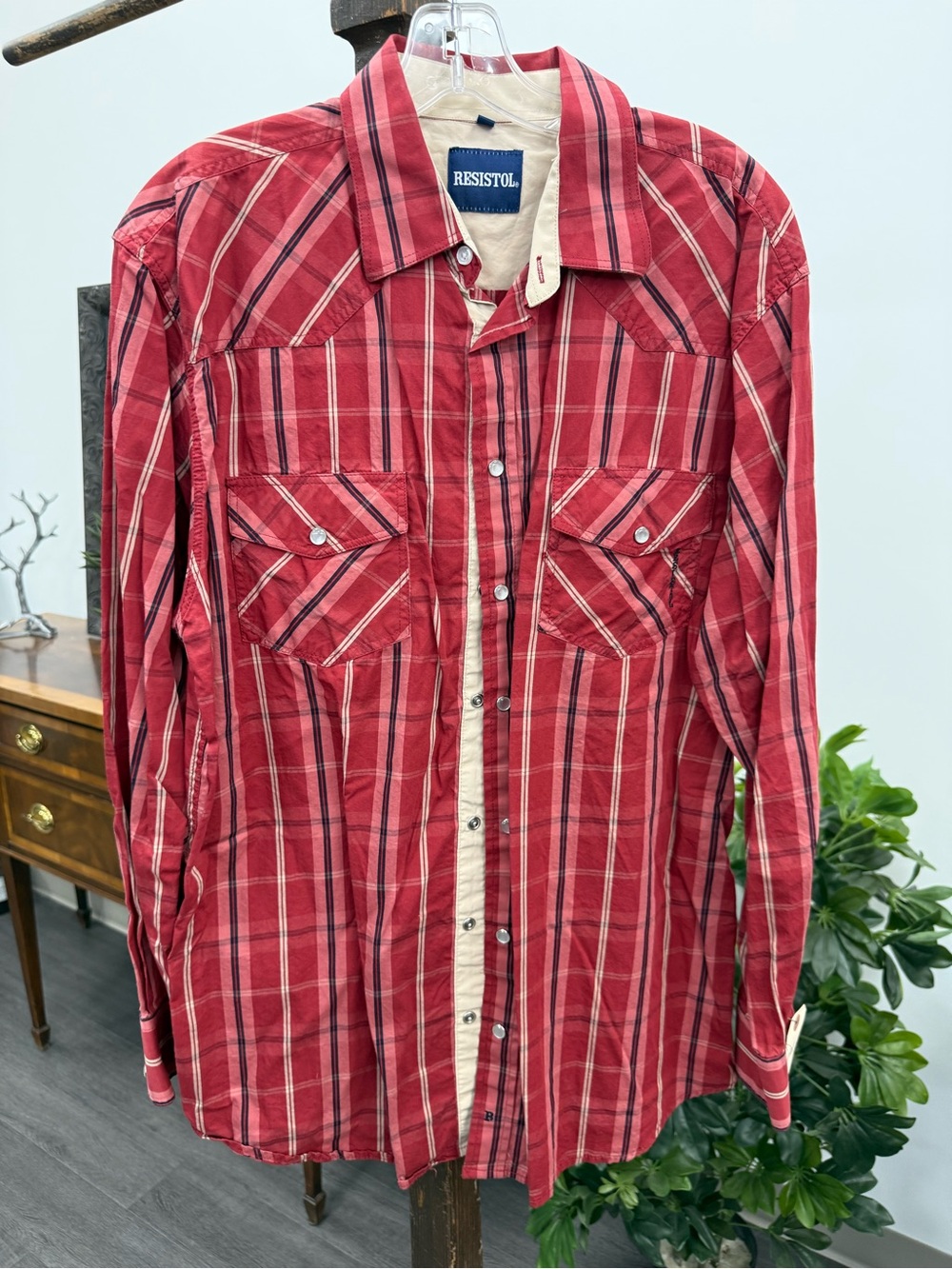 Men's Resistol Red Plaid Casual Button-Down Shirt